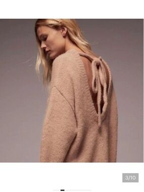 Zara Open-Back Tie Knit Sweater in Taupe